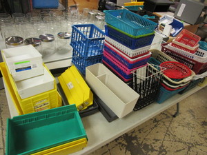 STORAGE BINS, BASKETS, GLASS JARS, ASSRTD STYLES AND SIZES