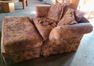 lot 85 image: Extra Wide Upholstered Chair & Ottoman