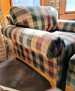 lot 94 image: Plaid Armchair & Ottoman