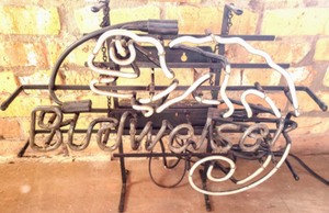 lot 129 image: Budweiser Beer Iguana Neon Sign