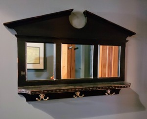 lot 51 image: Wooden Wall Mirror With Hanging Hooks