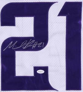 lot 9 image: Mike Hughes Signed Vikings White Jersey (TSE COA)