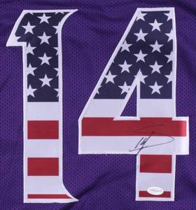 lot 10 image: Stefon Diggs Signed Limited Edition Minnesota Vikings #14 Flag Jersey (TSE COA)