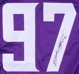 lot 18 image: Everson Griffen Signed Vikings Purple Jersey Inscribed BG (TSE Hologram)