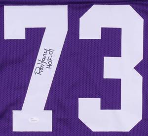 lot 28 image: Ron Yary Signed Vikings Purple Jersey Inscribed HOF 01 (JSA COA)