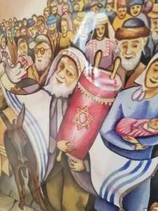 lot 19 image: Joyful Jewish Signed Fine Art Serigraph by Ari Gradus- The History of Our People