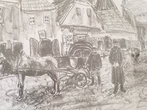 lot 45 image: Amazing Jewish Charcoal Fine Art Print by Samuel Woolintzky