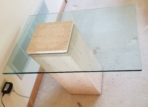 lot 65 image: Astounding Modern Concrete Base Side Table with Glass Top