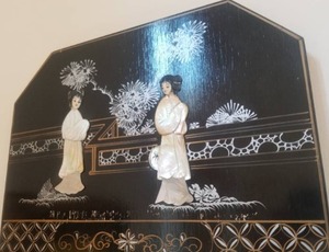 lot 76 image: Exotic Oriental Painted Mirror with Mother of Pearl Relief