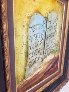 lot 21 image: Sami Zilkha Judaica Mixed Media Monotype Signed- Ten Commandments