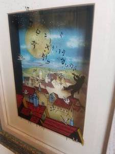 lot 42 image: Triple Glass Painted Dimensional Framed Painting  Fiddler on the Roof