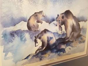 lot 288 image: Exciting Signed Watercolor Print by Kathleen Lynch- Three Fishermen