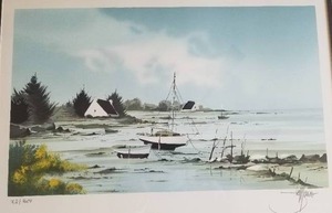 lot 282 image: Idyllic Signed Fine Art Lithograph by Stephane Lauro- Home Breton