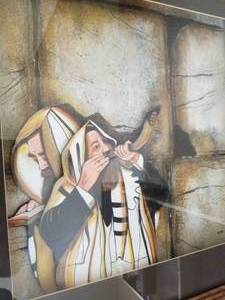 lot 34 image: Amazing Jewish Handpainted Wood Relief Art by Irwin H. Brown- Call of the Shofar