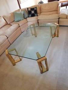 lot 78 image: Striking Vintage Glass Top Coffee Table with Brass Legs