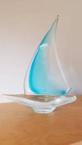 lot 206 image: Murano Lead Crystal Sailboat with Blue Sail
