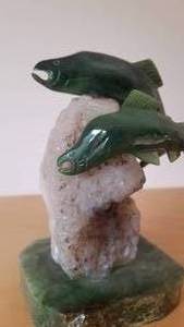 lot 205 image: Alaskan Carved Jade Salmon Sculpture