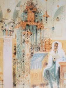 lot 23 image: Amazing Isaeli Signed Art Print by Shmuel Katz- An Ancient Synagogue in Safed