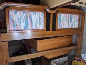 lot 167 image: Vintage Wood Headboard with Fabric Accents
