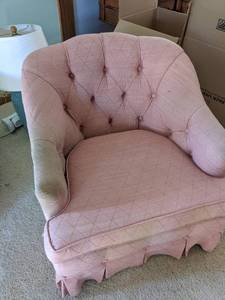 lot 294 image: Vintage Pink Armchair with Ruffled Skirt