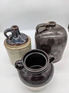 lot 64 image: Vintage Stoneware Two Jugs and One Crock