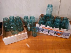 lot 16 image: Lot of Vintage Blue Mason Jars