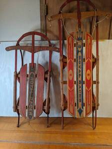lot 11 image: (2) Vintage Royal Racer Wood Sleds
