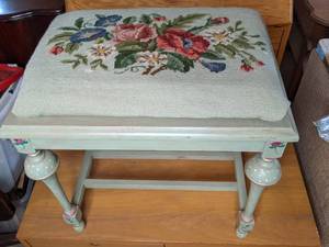 lot 174 image: Petite Painted Bench with Needlepoint Seat