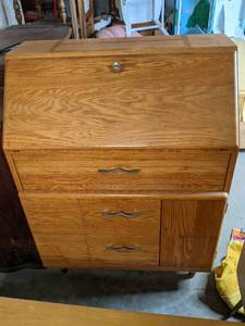lot 175 image: Vintage Wood Secretary Desk with Key