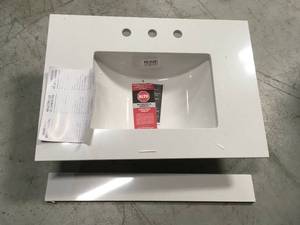 HOME DECORATORS COLLECTION 31 in. W x 22 in. D Engineered Marble Vanity Top in Snowstorm with White Single Trough Sink SEE PICS