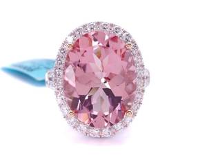 lot 5 image: Brand New  Stunning, Very Fine Quality Natural Pink Morganite and Diamond Statement Ring in 18k White Gold $9,600 Retail