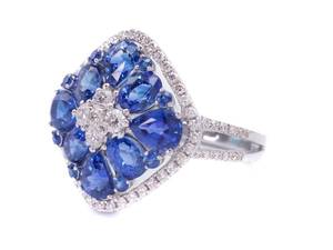 lot 7 image: Brand New 3.00 Carat Fine Natural Ceylon Sapphire and 38 Carat Diamond Splint Shank Statement Ring in 18k White Gold $5,100 Retail