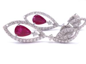 lot 8 image: Brand New Upscale Fancy Fine Natural Ruby and Diamond Dangle Earrings in 14k White Gold $3100 Retail