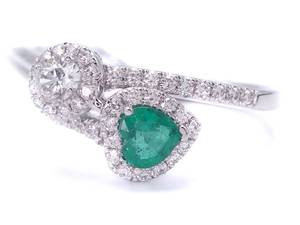 lot 9 image: Brand New Very Fine Natural Emerald and High Grade Diamond Crossover Ring in 14k White Gold $3200 Retail