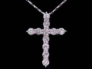 lot 10 image: Approx. 2.00 Carat Very Fine Diamond Cross 16 Necklace in 18k White Gold $4800 Retail