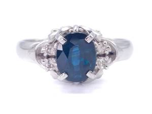 lot 12 image: Exquisite Natural Oval Cut Sapphire and Diamond Estate Ring in Platinum $8100 Retail