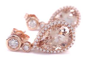 lot 18 image: Brand New Natural Morganite and Diamond Dangle Earrings in 14k Rose Gold $2900 Retail