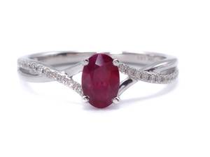 lot 27 image: Brand New Brilliant .64 Carat Very Fine Natural Ruby and Diamond Crossover Ring in 14k White Gold $2000 Retail