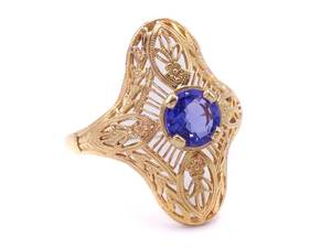 lot 29 image: Gorgeous Antique Tanzanite Solitaire Filigree Estate Ring in 14k Yellow Gold $3000 Retail