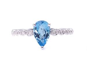 lot 33 image: Brand New Very Fine Natural Aquamarine and Diamond Ring in 14k White Gold $2000 Retail
