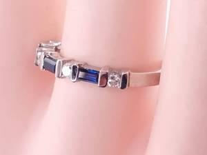 lot 34 image: Contemporary Sapphire and Diamond Stackable Estate Band in 14k White Gold $1450 Retail