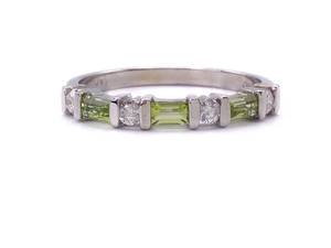 lot 35 image: Contemporary Peridot and Diamond Stackable Estate Band in 14k White Gold $1450 Retail