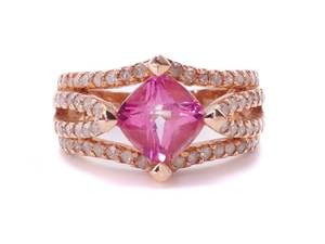 lot 37 image: Beautiful Pink Topaz and Diamond Estate Ring in Rose Gold $1899 Retail