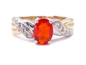 lot 40 image: Ladies Bright Orange Stone and Diamond Estate Ring in 14k Two-Tone Gold
