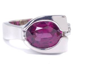 lot 15A image: Designer Custom Natural Tourmaline and Diamond Estate Ring in Heavy 14k White Gold $4250