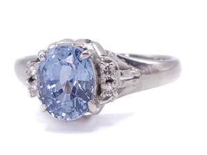 lot 4A image: 2.15 Carat Natural Light Blue Sapphire and Diamond Estate Ring in Platinum $9800 Retail