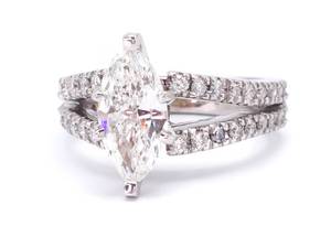lot 3 image: 2.22 Carat Marquise Split Shank Estate Diamond Ring in 14k White Gold $16,000