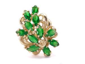 lot 39 image: Artistic Free Form Estate Ring with Green Stones in 14k Yellow Gold