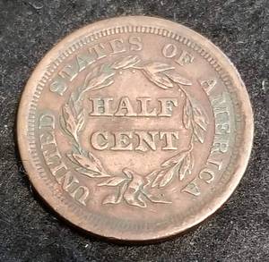 1856 US BRAIDED HAIR HALF CENT LOW MINTAGE COIN