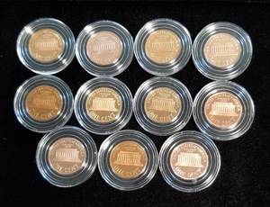 GROUP OF 11 PROOF US CENTS IN AIRTITES GOOD MIX OF DATES